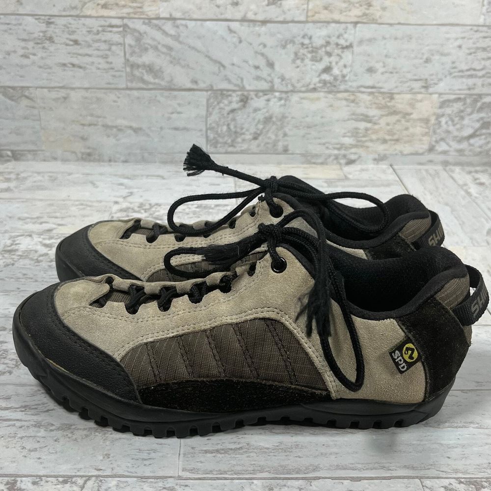 Shimano Cycling Biking Athletic Shoes Womens 7 Beige Black SPD 2 Bolts Lace Up